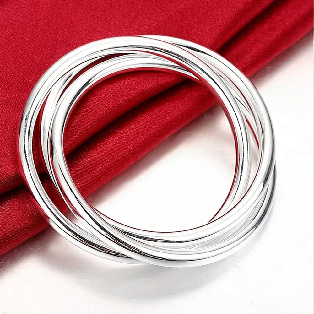 Bangle Bracelets Sterling Silver Three Piece Set - Picture 7 of 9